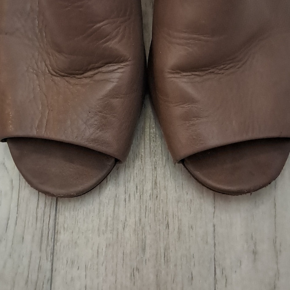 Tory Burch Slingback Saddle Leather Block Heal Mule Sandle Mushroom Size 8.5 - Picture 4 of 10